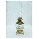 Vintage Victorian-Style Oil Lamp featuring a hand-painted milk glass base