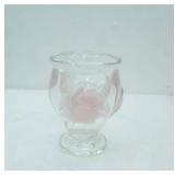 Vintage Teleflora Clear glass vase with raised frosted pink roses,6"