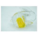 Art Glass Bunny Rabbit Paperweight w/controlled bubbles. 4" long by 2.75" tall
