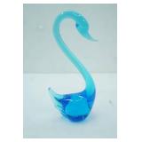 Vintage Hand-Blown Blue Art Glass Swan Figurine 8" tall