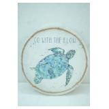 Round Canvas Print "Go with the Flow" 12". Turtle Motif, NEW with Tags