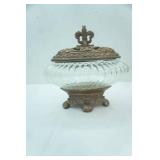 Victorian-Style Glass Potpourri Jar w/Ornate Lid, Footed