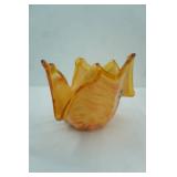 Vintage Murano White Crystal Bowl. Amber/Carmel Colored. 7.5" tall by 9.5" diameter