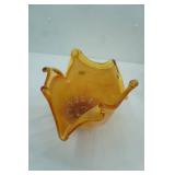 Vintage Murano White Crystal Bowl. Amber/Carmel Colored. 7.5" tall by 9.5" diameter