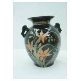Vintage Fine China Vase from Japan. Black Glaze, Gold Accents, Two-Handles.