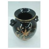 Vintage Fine China Vase from Japan. Black Glaze, Gold Accents, Two-Handles.