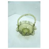 Vintage Fenton Colonial Green Thumbprint Glass Basket. 8.25" tall