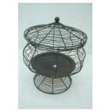 Vintage Partylite Black Wire Pedestal Basket with a Lid.