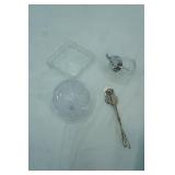 Vintage Mikasa Poinsettia Glass Candy Dish, Honeycomb Sugar, Silver-Plated Serving Tongs