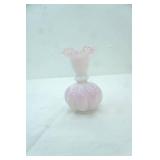 Vintage Fenton Peach Crest White Pink Milk Glass Melon Vase 6" tall