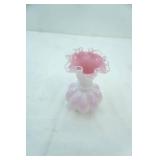 Vintage Fenton Peach Crest White Pink Milk Glass Melon Vase 6" tall