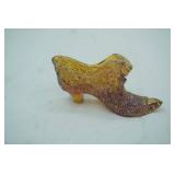 Vintage Fenton Marigold Carnival Glass Slipper Shoe. Hand-Painted Signed