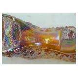 Vintage Fenton Marigold Carnival Glass Slipper Shoe. Hand-Painted Signed