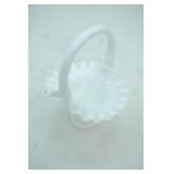 Vintage Fenton White Milk Glass Hobnail Basket. 6" tall