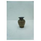 Etched Black Enameled Brass Vase. Vintage Indian