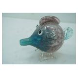 Vintage Murano-Style Puffer Fish Figurine 6" tall by 7" long
