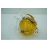 Hand-Blown Art Glass Puffer Fish in Amber Color