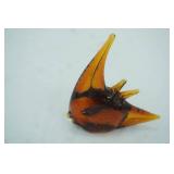 Hand-Blown Amber Art Glass Angelfish Paperweight Sculpture w/controlled bubbles. 6" tall
