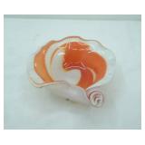 Vintage Murano Art Glass Bowl or Ashtray. Orange and White Swirl pattern