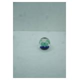 Art Glass Globe Orb Paperweight w/green flower and cobalt blue base