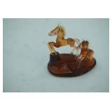 Vintage Hand-Blown Amber Glass Horse & Foal Figurine Set. 3.5" tall by 4"long