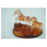 Vintage Hand-Blown Amber Glass Horse & Foal Figurine Set. 3.5" tall by 4"long