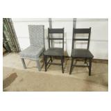 Vintage Black Farmhouse Wooden Chairs 2ct, 1ct Wicker Dining Room Chair