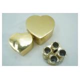 Lacquered Nesting Heart-Shaped Jewelry Boxes. Gold-Toned; Vintage Avon Golden Vanity Roses Lipstick Holder
