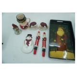 Vintage Ceramic Holiday Collection, Cardinal Bell, Santa Salt & pepper Shakers, Mug, Snowman Spoon Rest, Vintage Santa Candlesticks, Glazed Tray