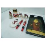 Vintage Ceramic Holiday Collection, Cardinal Bell, Santa Salt & pepper Shakers, Mug, Snowman Spoon Rest, Vintage Santa Candlesticks, Glazed Tray