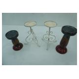 Pillar Candle holders, metal set, Stoneware set, 9", 7"