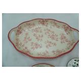 Vintage Napco Ceramic Wall Pocket, Temptations Serving Platter and Mug, Pioneer Woman Stoneware Christmas Tree Plate