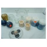 Lucite Candlesticks, Other Candlesticks, Candles, Votive Holders, Vintage Paden City Glass #555 Double-Light Candlestick Holder, Partylite Crystal Votive Holders, Hobby Lobby Pillar Candles