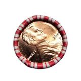 Three rolls of uncirculated pennies: one is 2024-D mint, and the other two are unknown (Shield out).