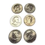 Collection of Susan B. Anthony dollars from various years and mint marks, valued at $6 in this lot.