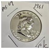 1961 Franklin Half Dollar, graded MS-69 ,C/C