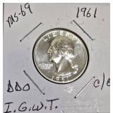 1961 George Washington Quarter - MS-69, DDO,  I.G.W.T ,C/C