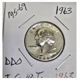1963  George Washington Quarter - MS-69 grade, DDO, I.G.W.T