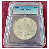 Nice 1922 Peace Dollar - ICG MS65