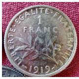 (3) Early 1900s Silver French Coins - 50 Centimes, 1 Franc, 2 Franc