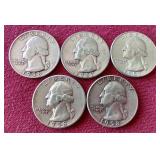 (5) Silver Washington Quarters