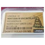 2001 Uncirculated Broadstruck Error Penny - NGC Certified