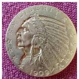 1909-D Indian $5 Gold Coin