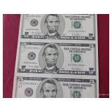 Uncut Strip of (4) 2003 $5 Star Notes - Very Cool!