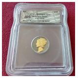 Black Ruthenium & Gold Plated Uncirculated Mercury Dime