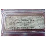 Black Ruthenium & Gold Plated Uncirculated Mercury Dime