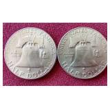 (2) Nice 1954 Franklin Half Dollars - S & D