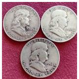 (3) Franklin Half Dollars - 1949-D-1951-D
