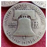 (3) Franklin Half Dollars - 1949-D-1951-D