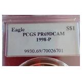 1998 American Silver Eagle - PCGS PR69DCAM